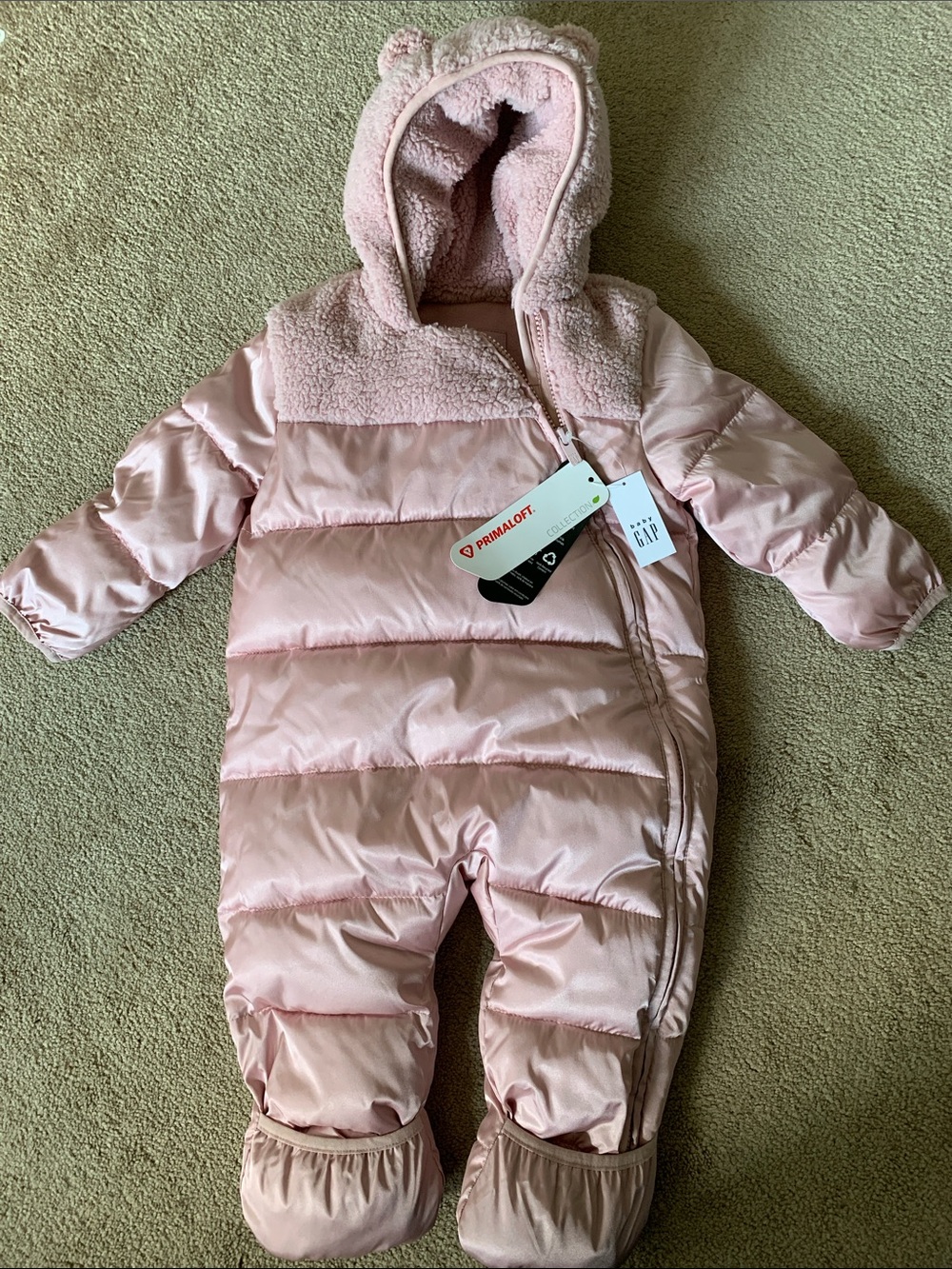 GAP Light Pink Puffer Baby Snowsuit with Hood